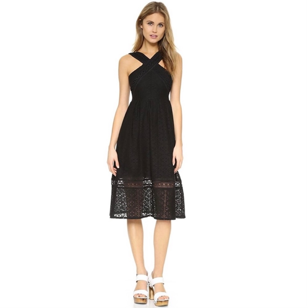 J.O.A. Cross-front lace midi dress